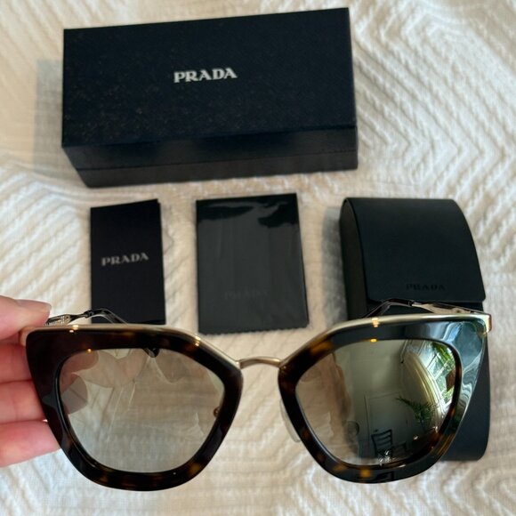 Cat Eye Tortoise Shell Prada Sunglasses with Gold Accents Prada Accessories main image 4